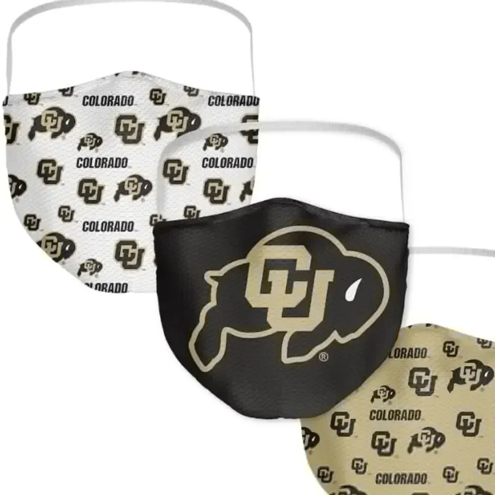 NIP Colorado Buffaloes Buffs Buffalo Logo Face Covering Mask Masks Set of 3